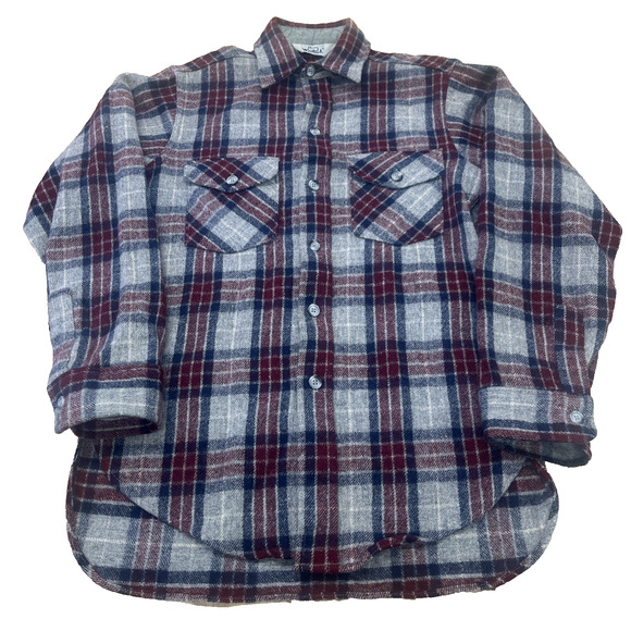 Vintage Woolrich Wool Burgundy Plaid Flannel Shirt Men’s Small Utility USA Made - Picture 3 of 13
